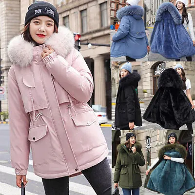 Buy Womens Ladies Quilted Winter Coat Puffer Fur Collar Hooded Jacket Parka Size New • 29.88£