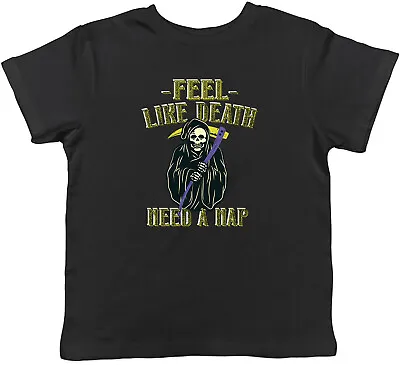 Buy Feel Like Death T-Shirt Need A Nap Gothic Grim Reaper Funny Childrens Boys Girls • 5.99£