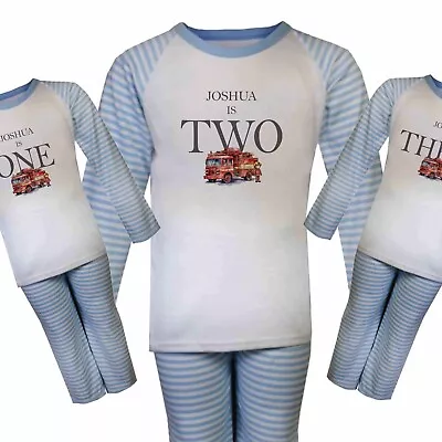 Buy CHILDRENS Personalised BIRTHDAY Pjs*blue  ~I AM ONE,TWO,THREE,FOUR , FIRE ENGINE • 13.99£