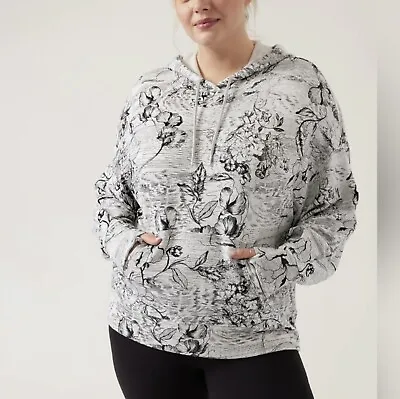 Buy Athleta Sz 3X Gray Black Floral Print Balance Hoodie Sweatshirt • 33.75£