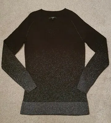 Buy Next Black Sparkly Glittery Christmas Knitted V Neck Jumper 6 Xs • 12£