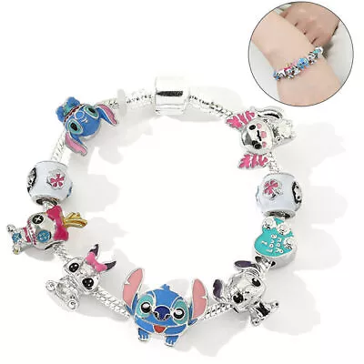 Buy Lilo And Stitch Charm Bracelet Cute Cartoon Jewelry Gift For Women Kids Girls- • 11.19£