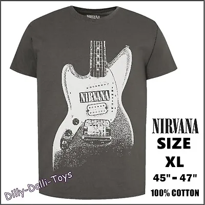 Buy Mens Size XL NIRVANA Faded Grey & White T-Shirt Short Sleeve Top Guitar Print • 14.99£
