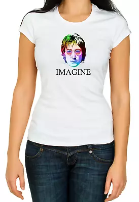 Buy John Lennon - Imagine White Women's 3/4 Short Sleeve T Shirt K365 • 9.69£