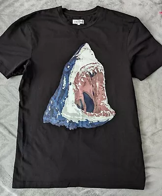 Buy MENS BLACK T-SHIRT: Untitled Atelier Shark Print Size M • 8£