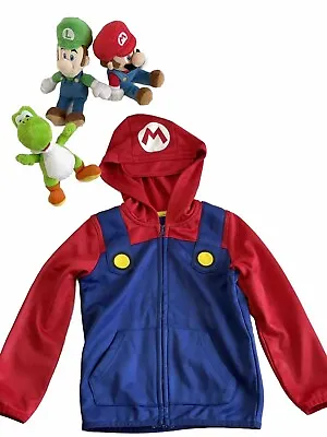 Buy Super Mario LOT Boys Zip Hoodie Jacket Cosplay Kids Costume Size 4 AND 3 Plush • 16.08£