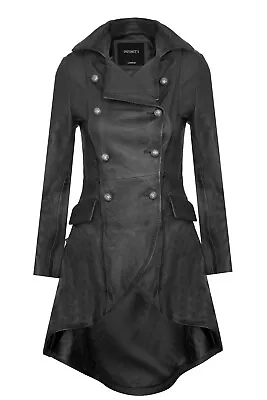 Buy Women's Gothic Black Leather Coat Edwardian Victorian Flare Goth Punk Jacket • 157.49£