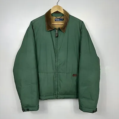 Buy Polo Ralph Lauren Puffer Jacket, Down, Corduroy, Green, Vintage, Size Mens XL • 149.95£