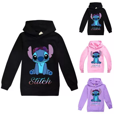 Buy Lilo And Stitch Hoodies Kids Girls Sweatshirt Long Sleeve Hooded Jumper Topsפ • 12.13£