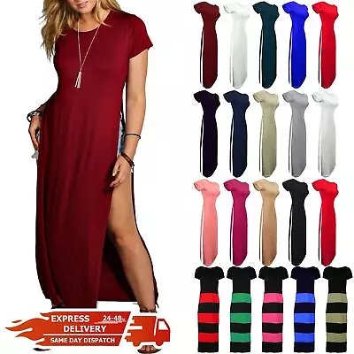 Buy Womens Side Split Top Ladies Cap Sleeve Double High Waist Slit Long Maxi Dress • 4.39£