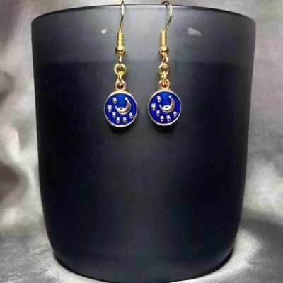 Buy Handmade Gold Blue Moon Lunar Star Earrings Gothic Gift Jewellery • 4.50£