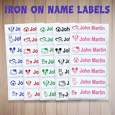 Buy Name Labels Printed Personalised Iron-On Tags School Clothes Uniform Pre-Cut UK • 7.69£