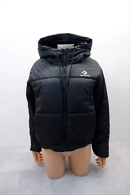 Buy Converse Womens Puffer Coat Size M Medium Black Cropped Jacket VGC • 20.80£