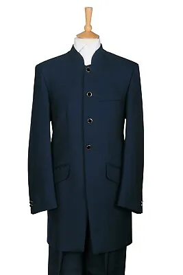 Buy Nehru Jacket Beatles Blue Suit Herringbone Wedding Steampunk Jodhpuri Pre Loved • 39.50£