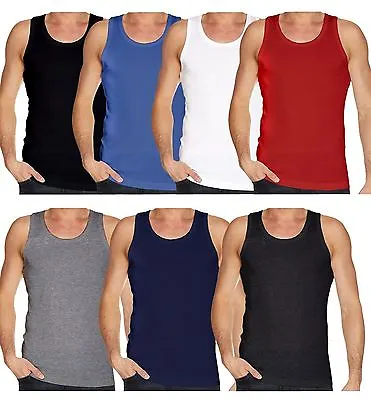 Buy Men Plain Tank Top Vest Sleeveless Gym 100% Cotton Assorted Colours Size S / 5XL • 3.99£