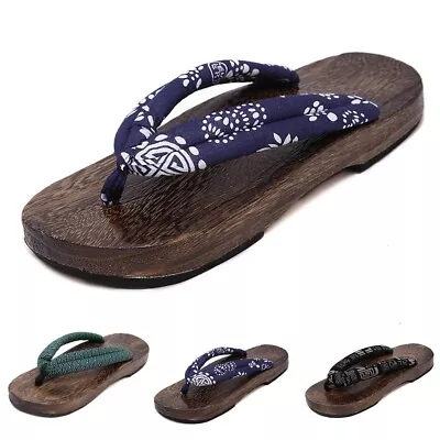Buy Trendy Wood Slippers Shoes Mens Japanese Geta Clogs Flip Flops Thong Sandals • 23.10£
