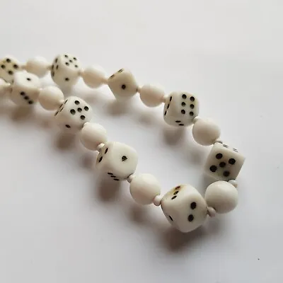Buy 1960s Dice Necklace White Glass Beads 35cm Jewellery Casino Gambling Vintage • 39.50£