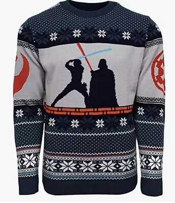 Buy Large (UK) Star Wars Darth Vader Vs Luke Skywalker Christmas Sweater Jumper • 33.99£