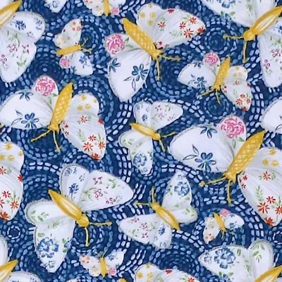Buy Blank Quilting GYPSY DREAMS Swirly Butterfly Floral Fabric - Blue • 7£