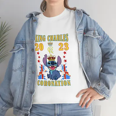 Buy CR III King Charles Lilo & Stitch Coronation T-Shirt Vintage Cartoon Tee Top • 11.99£