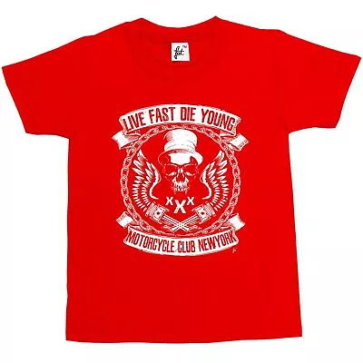 Buy Live Fast Die Young Motorcycle Club Fang Skull Top Hat Kids Boys / Girls T-Shirt • 5.99£