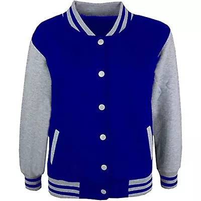Buy Kids Boys Baseball Royal & Grey Jacket Varsity Style Plain School Jacket 5-13 Yr • 11.99£