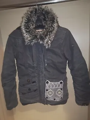 Buy Khujo Womens Grey Cotton Padded Hooded Heavy Thick Jacket Coat Size Medium • 26.99£