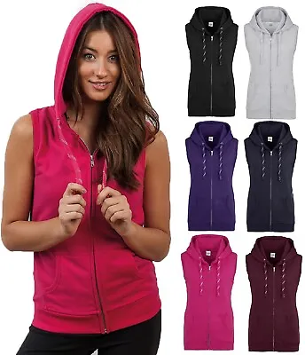 Buy AWDis Girlie Ladies Sleeveless Zoodie  Zipped Hoodie Casual Pullover Fashion TOP • 10.35£