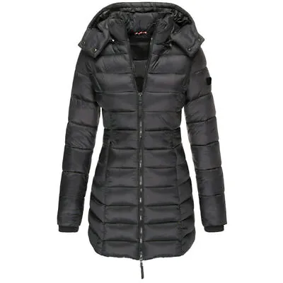 Buy Womens Hooded Quilted Jacket Zip Up Padded Winter Warm Long Coat Puffer Outwear • 21.99£