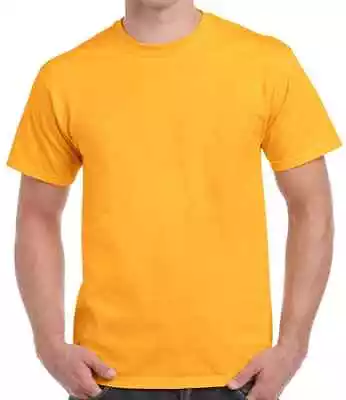Buy Gildan Shirt Mens Gold Yellow Ultra Cotton Round Neck Short Sleeve Plain Tee • 11.95£