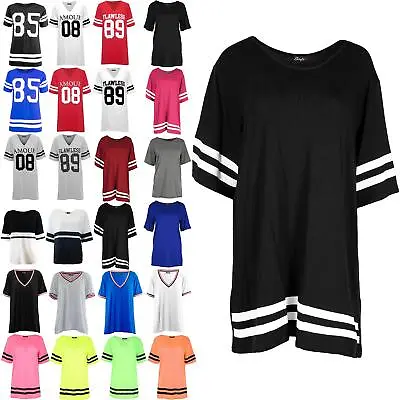 Buy Ladies Top Cap Sleeve Sports Pullover Womens Stripe Baseball Oversized T Shirts • 4.59£