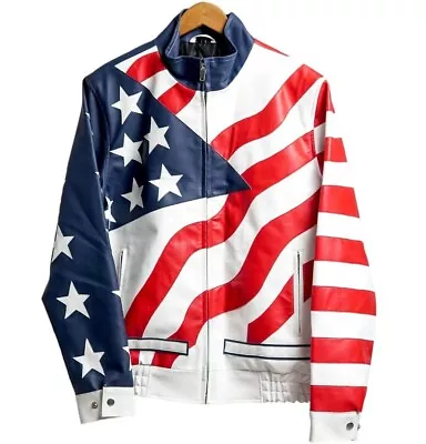 Buy Handmade American Flag Vanilla-Ice Leather Jacket | Classic Motorcycle Jacket | • 90.14£