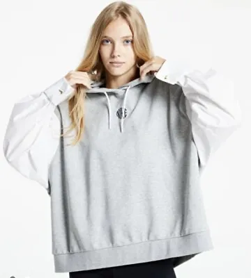 Buy NIKE Icon Clash Grey Oversized Hybrid Shirt Sweatshirt Hoodie Gold Tick Cufflink • 24.50£