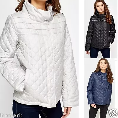 Buy Autumn Spring Quilted Hips Jacket Silver Trim Black Grey Coat Size S M L / 850 • 18.99£