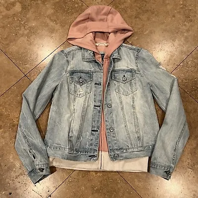 Buy Abercrombie And Fitch Denim Jacket With Pink Hoodie Women’s Size Small • 33.73£