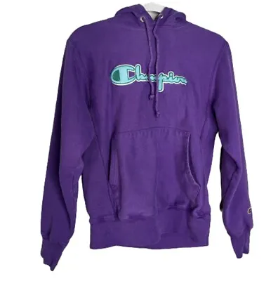 Buy Champion Hoodie Womens Size S Small Spell Out Reverse Weave Sweatshirt Purple • 23.63£