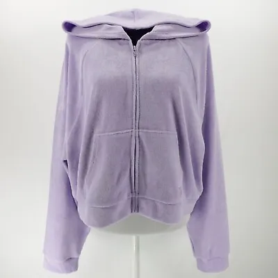 Buy Victoria's Secret Women's Raglan Sleeve Terry Cropped Full Zip Hoodie Purple XL • 31.97£