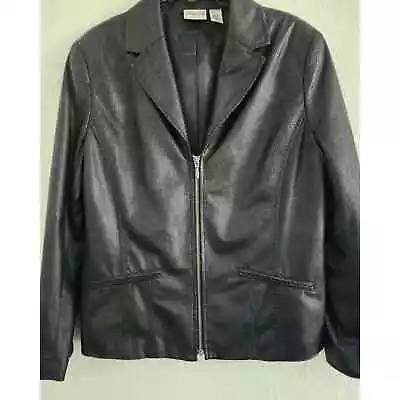 Buy Jacket-chico's-faux Leather-black-long Sleeves-zipper-lined-light Weight-sz 2-m • 20.90£