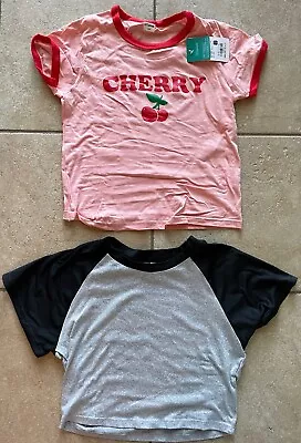 Buy Lot Of 2 Cropped T Shirts-Cherry/Raglan--Pink/Grey-Medium(Fit Small)-NWT • 13.26£
