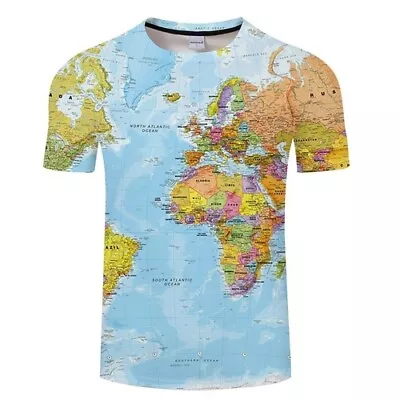 Buy New Women Men 3D Print T-Shirt World Map Pattern Harajuku Short Sleeve Tee Tops • 8.39£