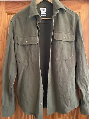 Buy ZARA Mens Shirt Jacket Overshirt Army Green Khaki Size Small • 4.99£