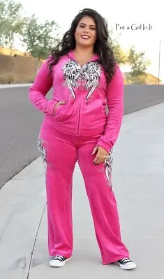 Buy New PLUS SIZE Womens PINK CRYSTAL BLING SKULL WINGS TATTOO SWEATSUIT 1X 2X 3X • 67.44£