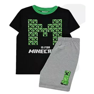 Buy Boys Girls Children Minecraft Short Sleeve Pyjamas T-Shirt Shorts Age 6-14years • 9.99£