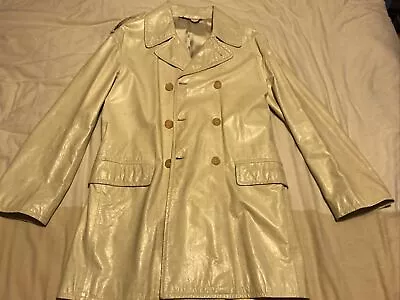 Buy Nicole Farhi Cream Leather Pea Coat • 40£