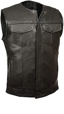 Buy Mens Motorbike SOA Real Leather Full Grain Cut Off Waistcoat Vest 2 Gun Pockets • 72.99£