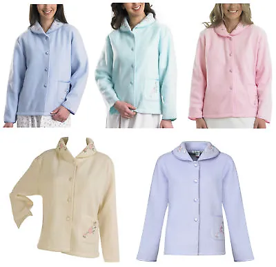 Buy Slenderella Ladies Polar Fleece Button Up Bed Jacket Floral Satin Trim Housecoat • 19.99£
