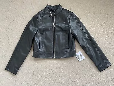 Buy Asos Black Faux Leather Motocross 90s Racer Collar Biker Moto Jacket Size 4 New • 35£