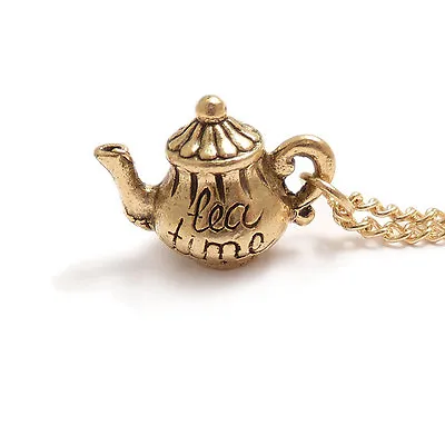 Buy TEA Pot Necklace Alice In Wonderland TEAPOT TIME Cup Charm Gold Mad Hatter Party • 15.99£
