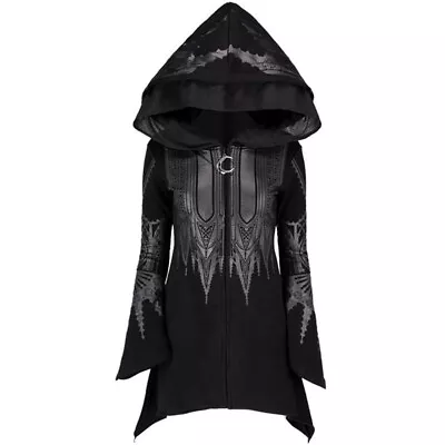 Buy Women Gothic Hoodie Jacket Street Punk Black Long Sweatshirts Oversized Tops • 13.29£