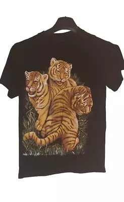 Buy Wild Animal Print T Shirt Womens Mens M  Black Graphic Tiger Cub  Cotton Top • 14.67£